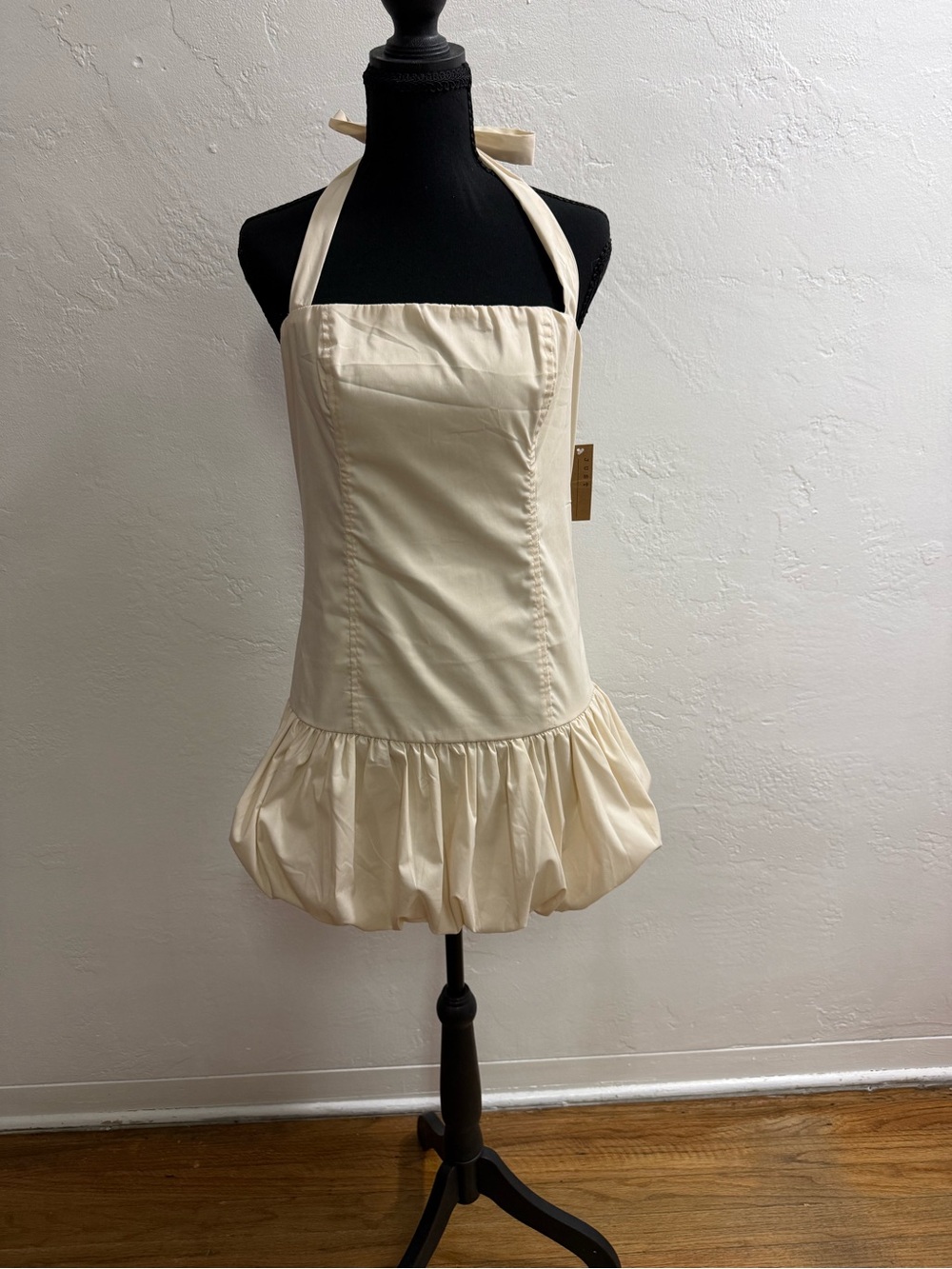Cream Halter Bubble-Hem Dress